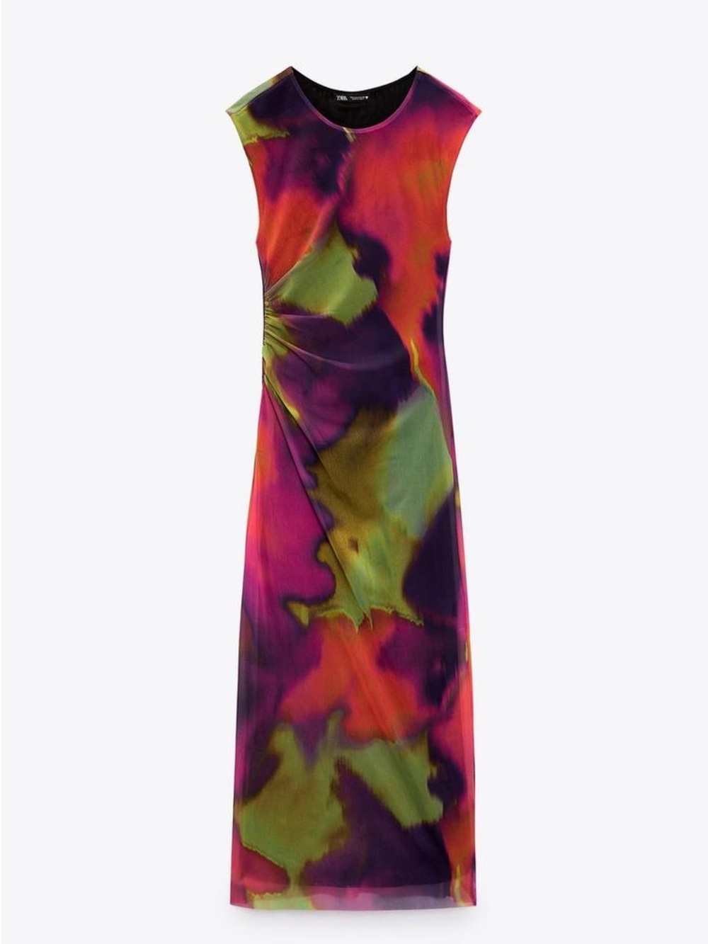 Zara Vibrant Multicolor Tie-Dye Psychedelic Print Mesh Maxi Dress